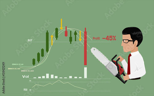 Businessman is going to stop loss by his chain saws
