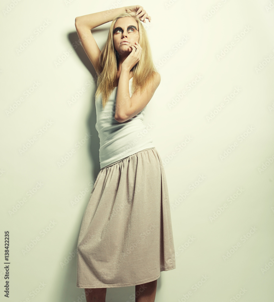 fashion model posing on light background fashion model posing on light background