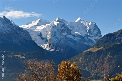 Schneeberge  Schwarzhorn  Wildg  rst  und Faulhorn  schneebedeckt im Herbst im Berner Oberland  Schweiz
