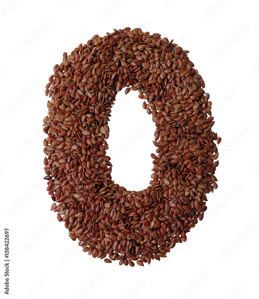 Number 0 made with Linseed also known as flaxseed isolated on white background Number 0 made with Linseed also known as flaxseed isolated on white background
