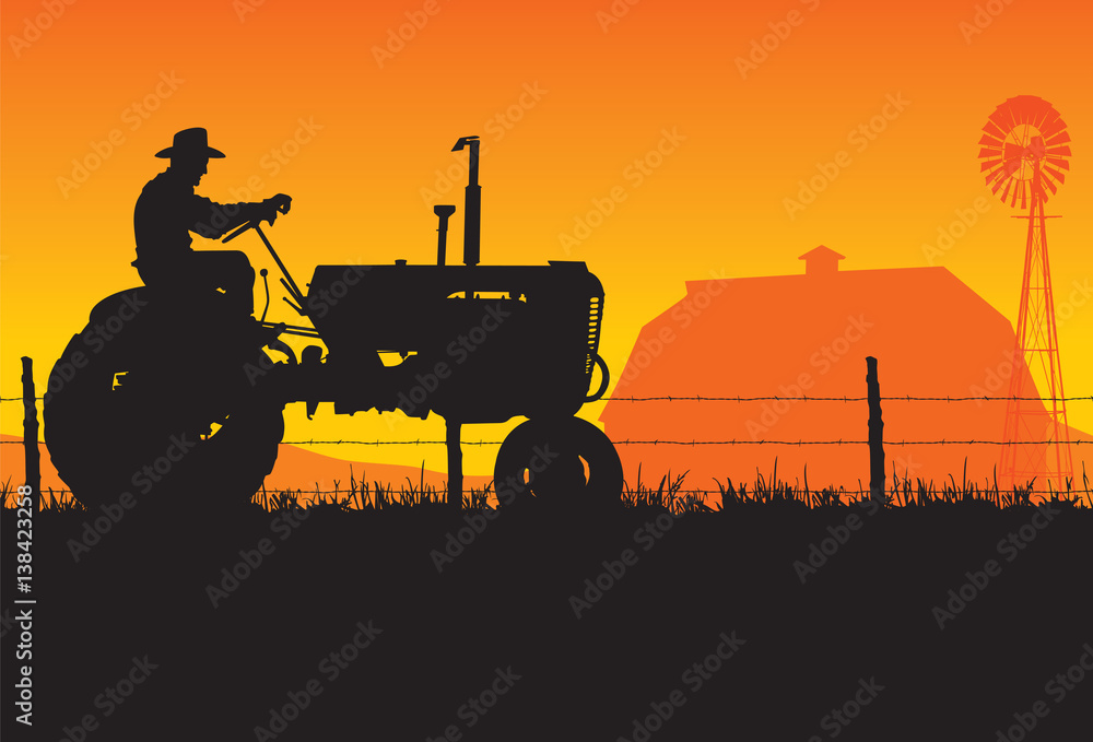 Fototapeta premium Old Farmer Silhouette