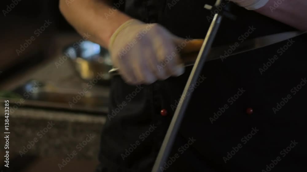 Professional knife sharpening on sharpening steel Professional knife sharpening on sharpening steel
