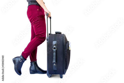 woman legs with a suitcase