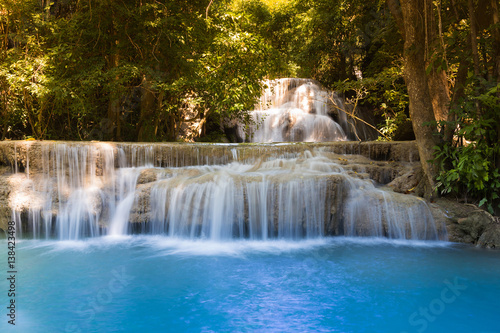 Blue stream waterfall in deep forest national park of Thailand, natural landscape background