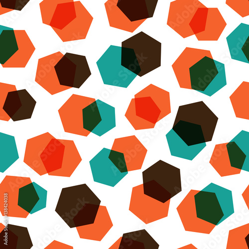 Stylish vector seamless geometric pattern made of casual hexagons randomly colored in modern bright colors
