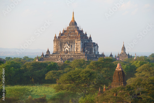 View of top of the ancient Buddhist temple Thatbyinnyu Phaya on the beginning of evening. Old Bagan  Myanmar