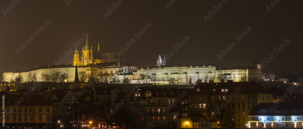 Fototapeta premium Prague is the capital of the Czech Republic. political and cultural center of Bohemia. Its historic center was included in the Unesco World Heritage. landscape at the castle in the night.