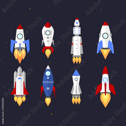 Vector technology ship rocket cartoon design.