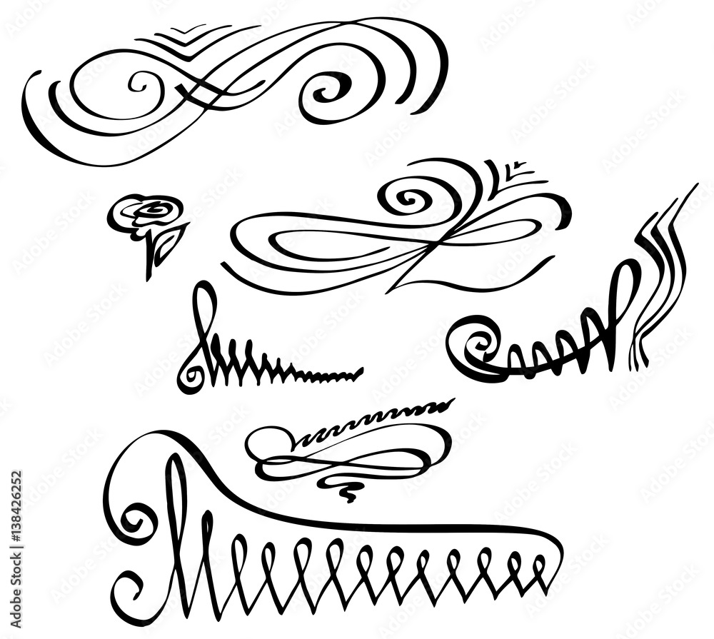 Vector hand written swirl for greeting card and logo. Isolated black doodle drawn with brush and ink on a white background Vector hand written swirl for greeting card and logo. Isolated black doodle drawn with brush and ink on a white background
