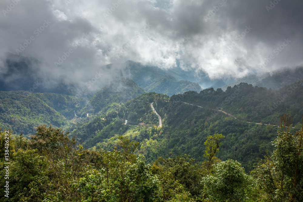 Beautiful mountain road in Doi Ang Khang National Park, Northern Thailand.