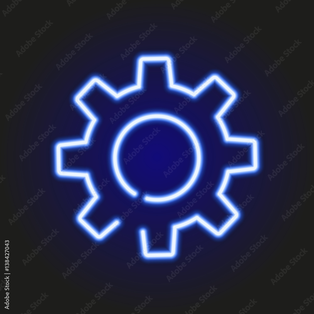 blue neon glowing silhouette of gears, vector illustration blue neon glowing silhouette of gears, vector illustration