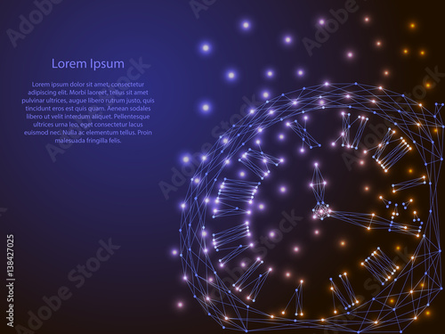 abstract vector image switches hours of polygonal lines and glowing stars on a dark background