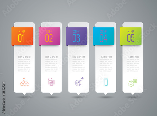 Infographics design vector and business icons with 5 options.