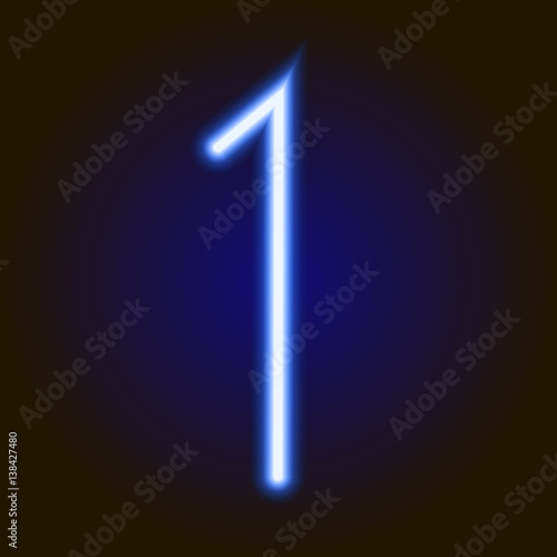 single light blue neon numeral 1 of vector illustration
