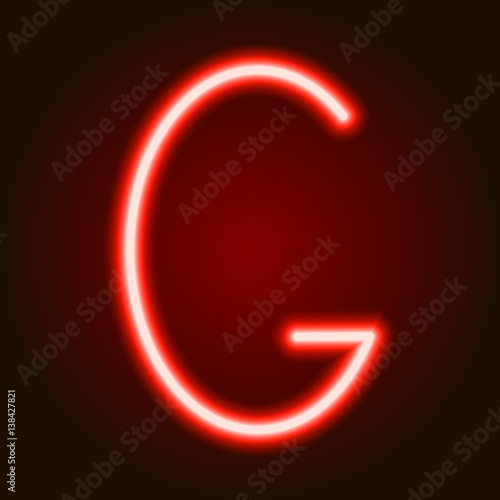 single light red neon letter G of vector illustration