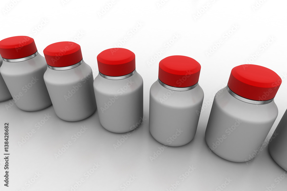 Medicine bottle in a row