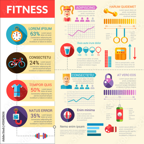 Fitness - vector flat design illustrative template with infographic elements