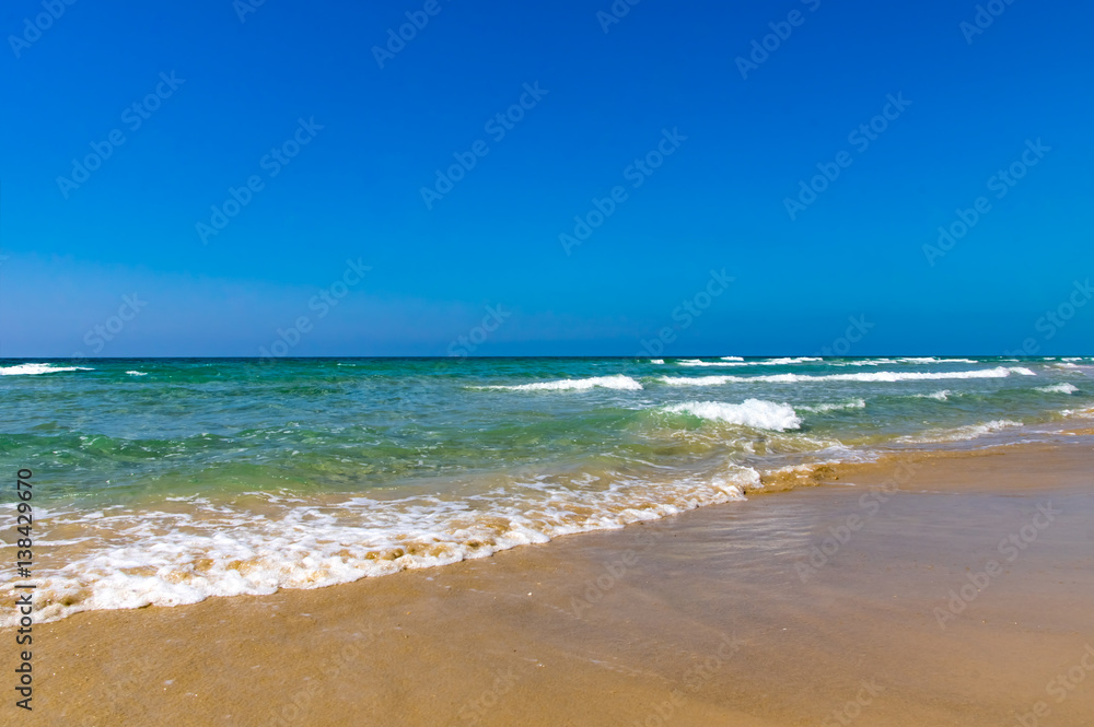Tropical beach resort for relax. Ocean wave. Sea shore waves.