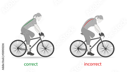 correct and incorrect posture for cycling. vector illustration.