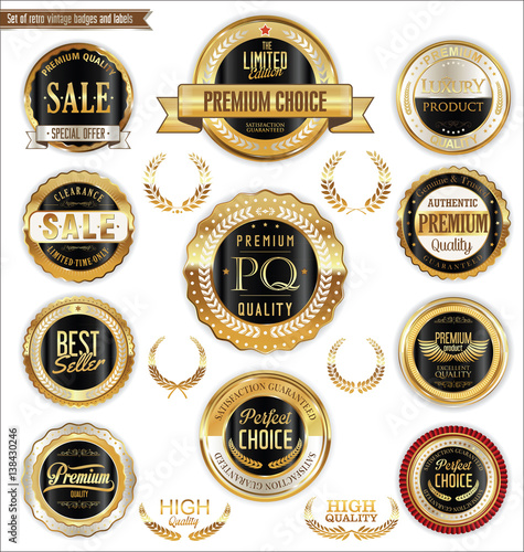 Golden badges and labels with laurel wreath collection 