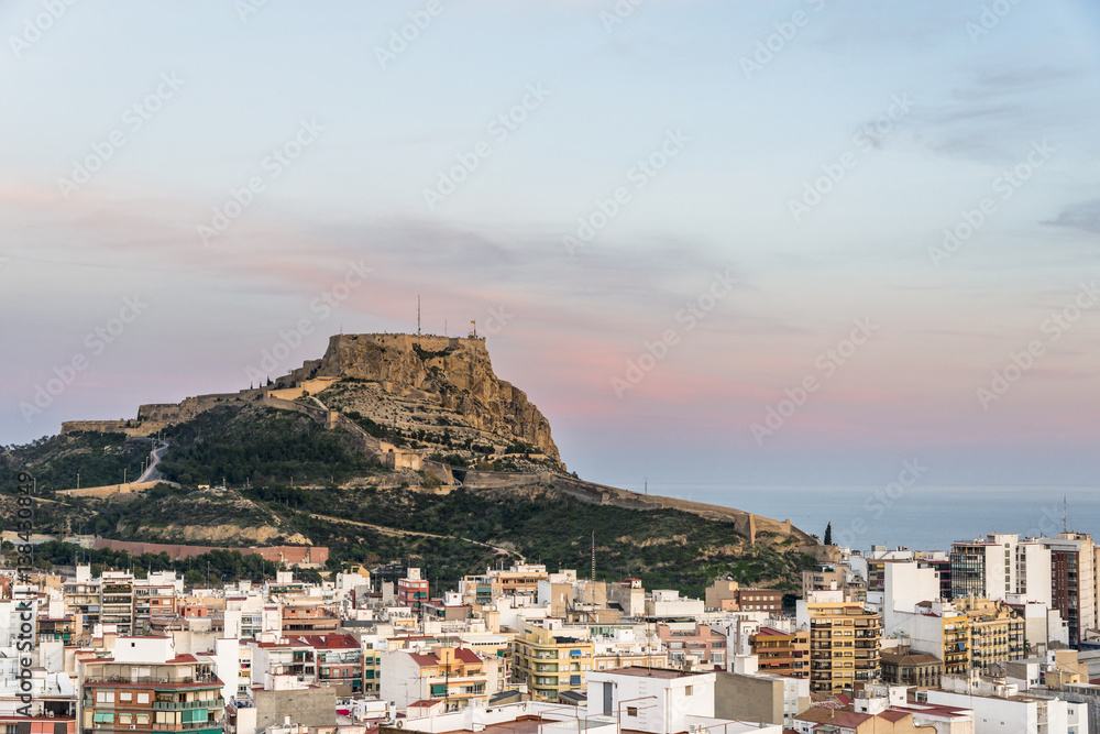 Aerial view of Alicante at the sunset, Costa Blanca, Valencia province. Spain.