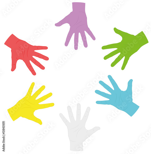hands of different colors in a circle. symbol of autism. vector illustration.