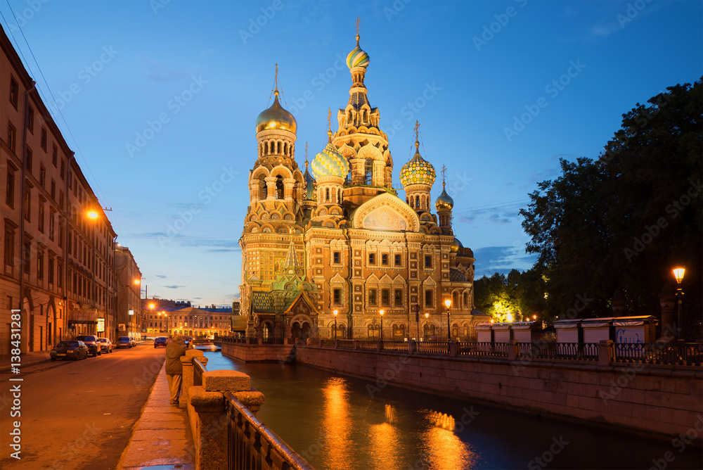 View of the Cathedral of Resurrection (Savior on Blood) of the July night. Saint-Petersburg