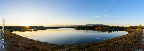 Panorama of Beautiful reservoir in the evening