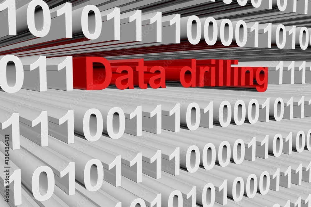 data drilling in the form of binary code, 3D illustration