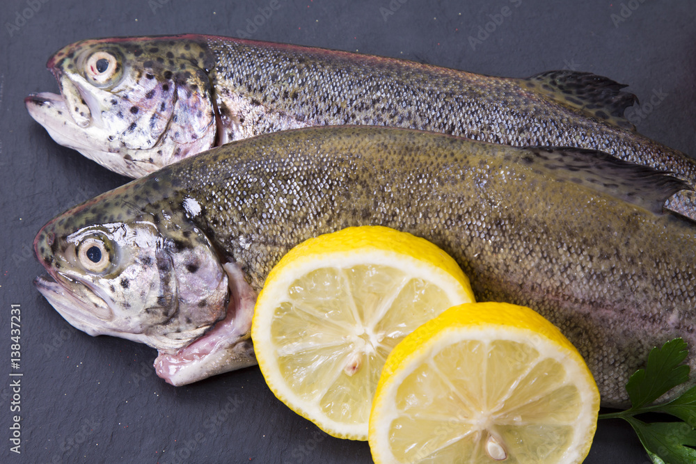Trout on slate background Trout on slate background