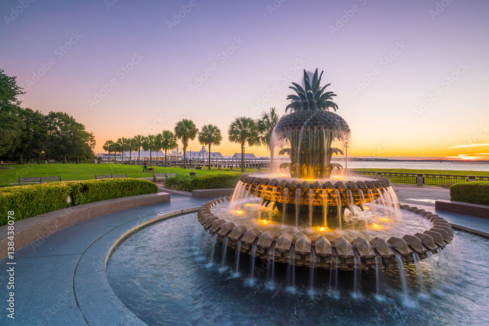 Fototapeta premium Pineapple Fountain w Charleston w Południowej Karolinie