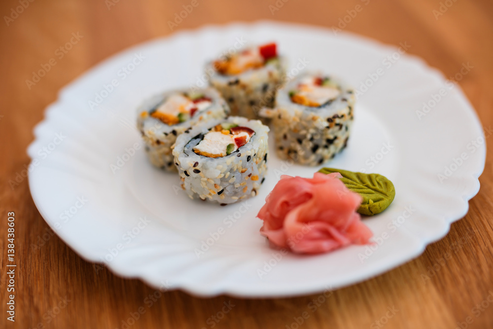 Sushi on white plate Sushi on white plate