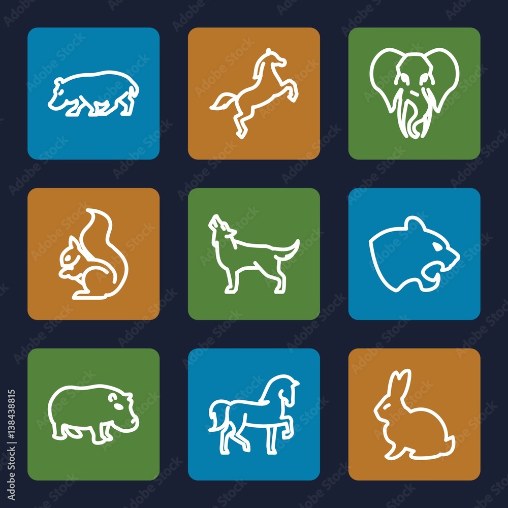 Fototapeta premium Set of 9 mammal outline icons
