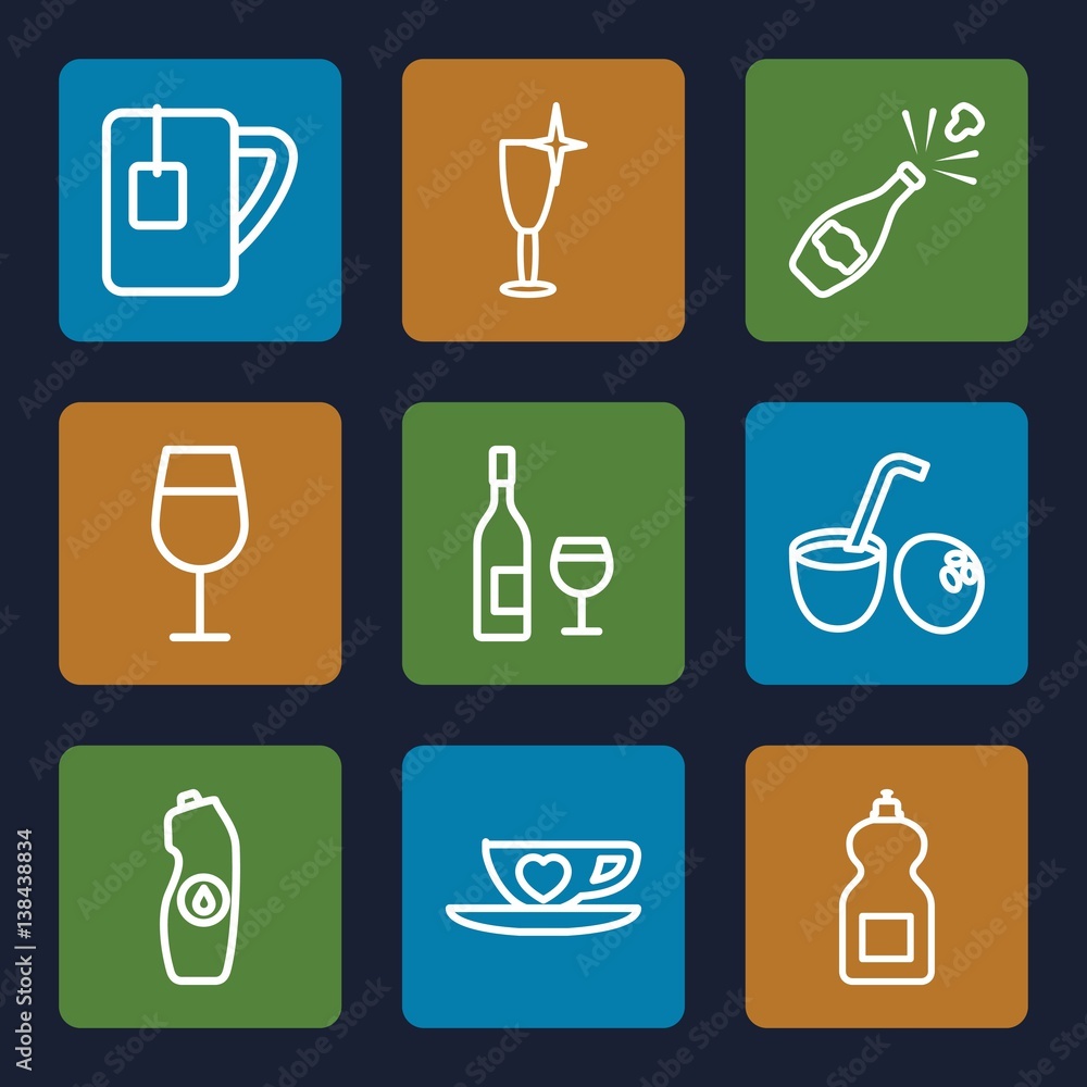 Set of 9 beverage outline icons Set of 9 beverage outline icons