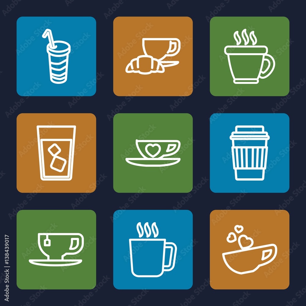 Set of 9 coffee outline icons Set of 9 coffee outline icons