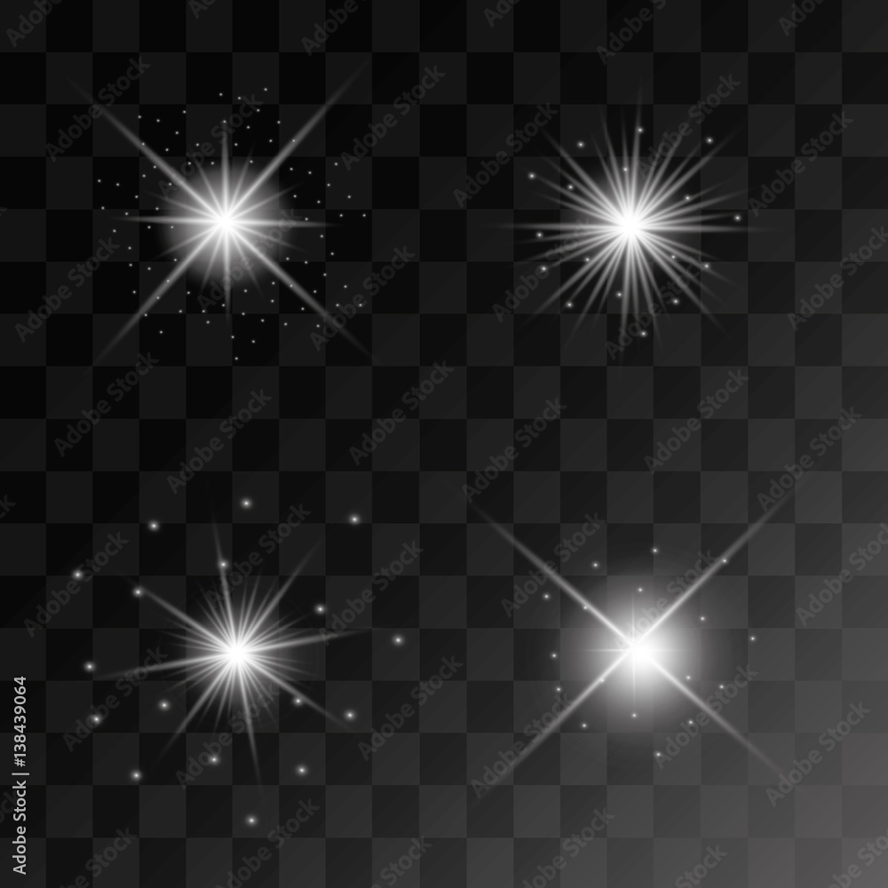 Set of Vector glowing light effect stars bursts with sparkles on transparent background. Transparent stars. Set of Vector glowing light effect stars bursts with sparkles on transparent background. Transparent stars.
