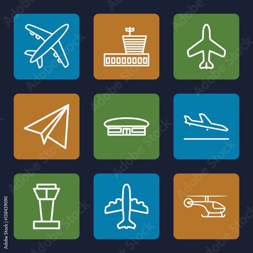 Set of 9 aviation outline icons