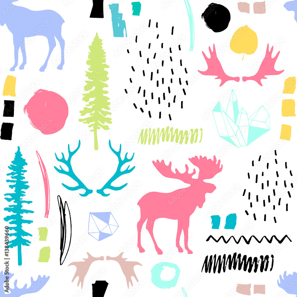 Forest seamless pattern. Wild nature. Ideal for cards, invitations, party, banners, baby shower, preschool and children room decoration.