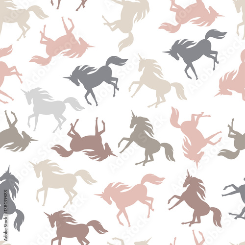 Realistic unicorn silhouette seamless pattern. Vector.