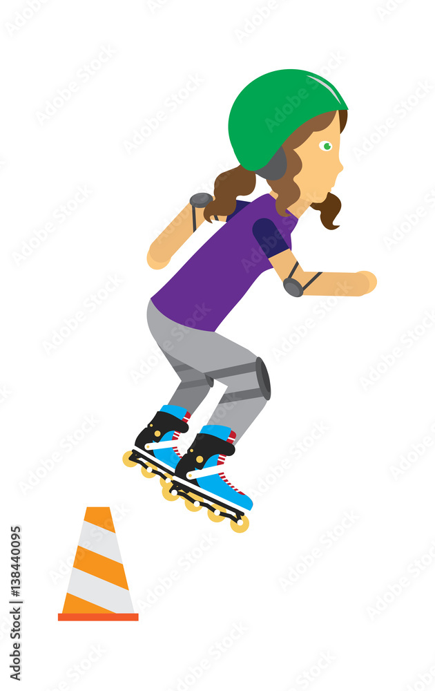 Girl on Roller Skates in Protective Equipment Girl on Roller Skates in Protective Equipment