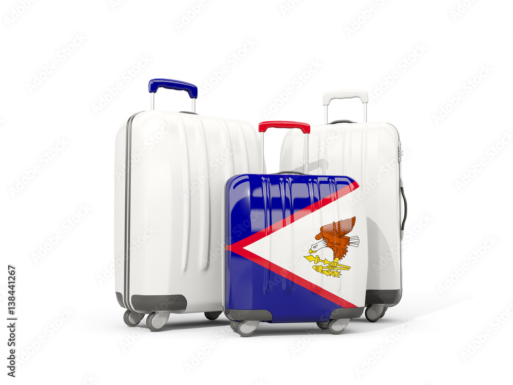 Luggage with flag of american samoa. Three bags isolated on white Luggage with flag of american samoa. Three bags isolated on white