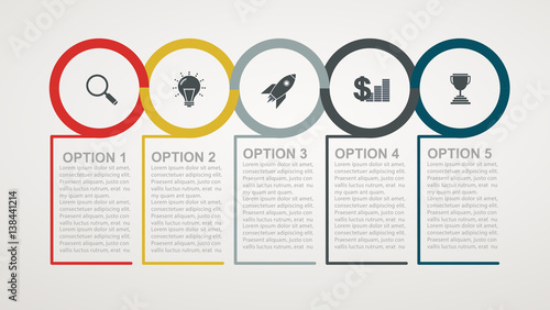 Infographic design template  with 5 step structure. Business success concept, flowchart.