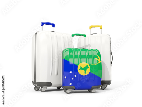 Luggage with flag of christmas island. Three bags isolated on white