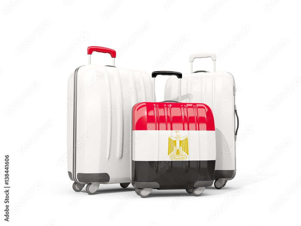 Luggage with flag of egypt. Three bags isolated on white Luggage with flag of egypt. Three bags isolated on white