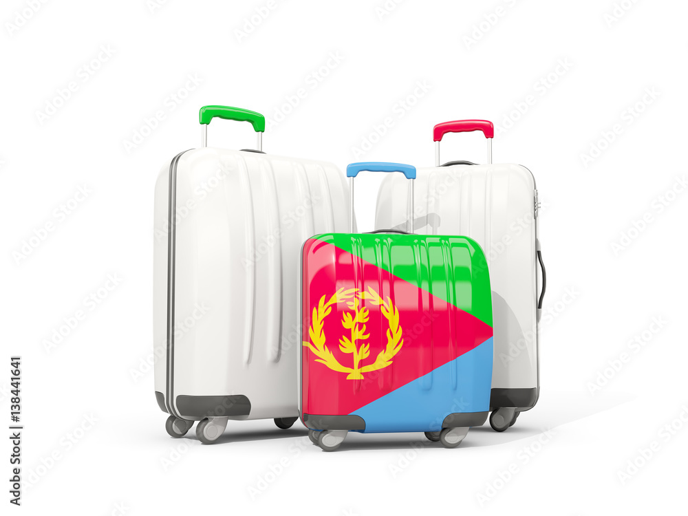 Luggage with flag of eritrea. Three bags isolated on white Luggage with flag of eritrea. Three bags isolated on white
