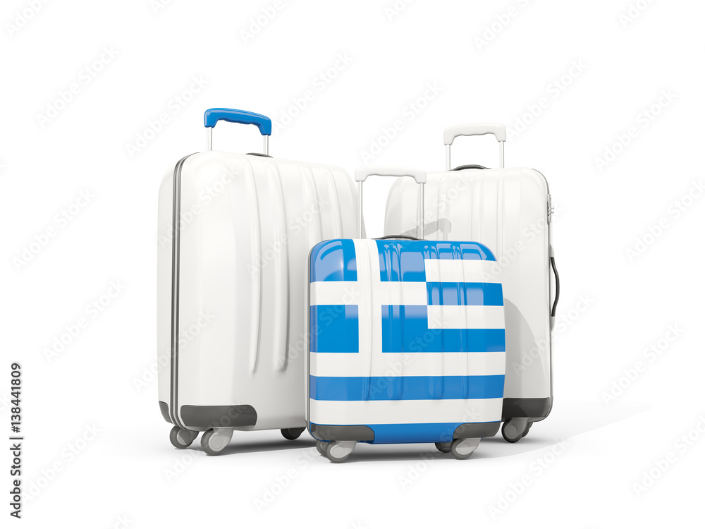 Luggage with flag of greece. Three bags isolated on white Luggage with flag of greece. Three bags isolated on white