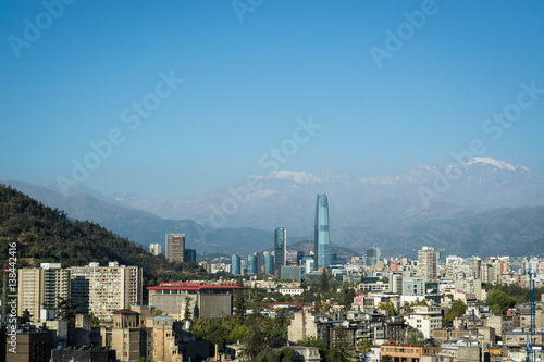 Santiago de Chile with Los Andes mountain range in the back. Horizontal photo.