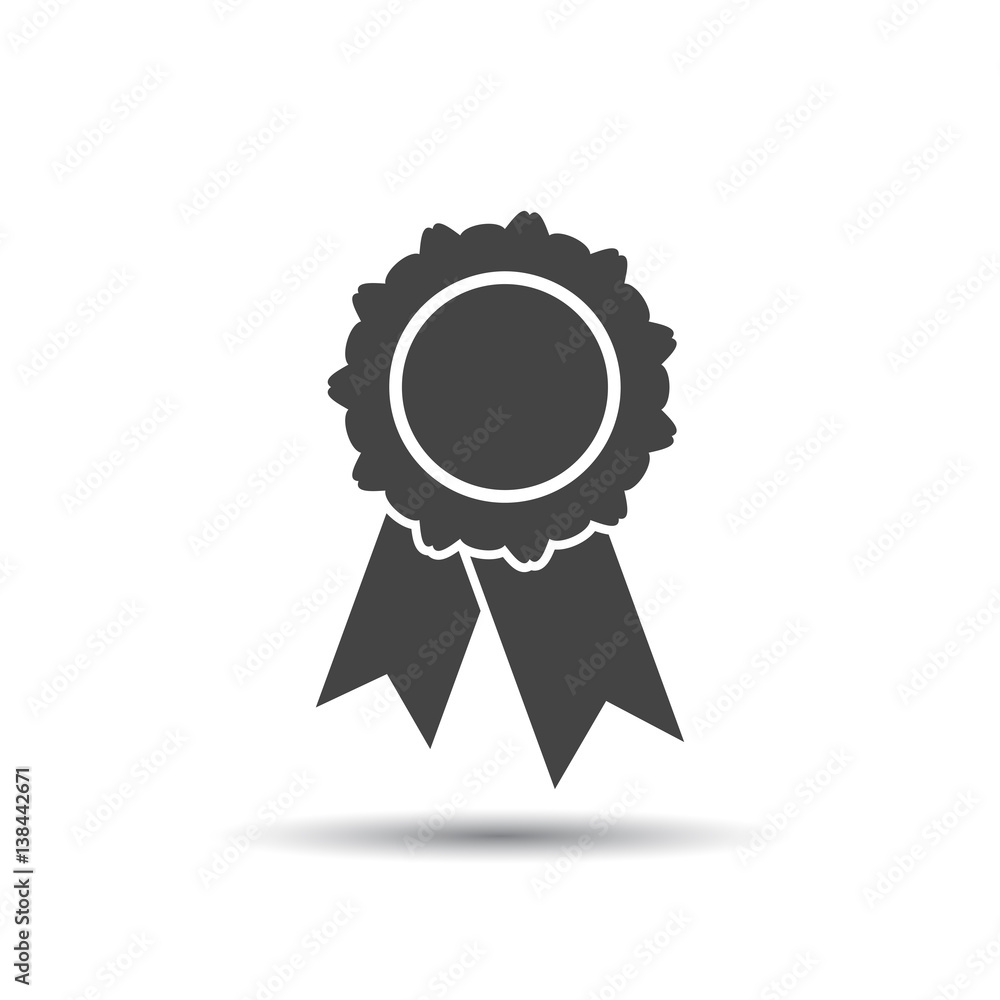 Badge with ribbon icon. Vector illustration in flat style on white background.