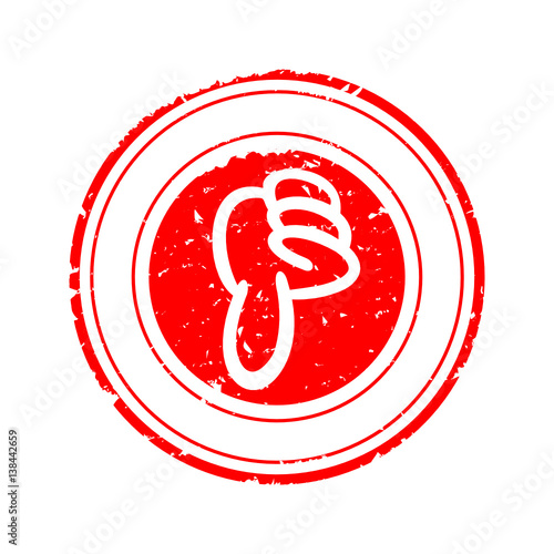 Scratched round red stamp with thumb down - vector svg