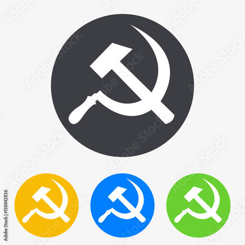 Icono plano hoz y martillo en circulo varios colores